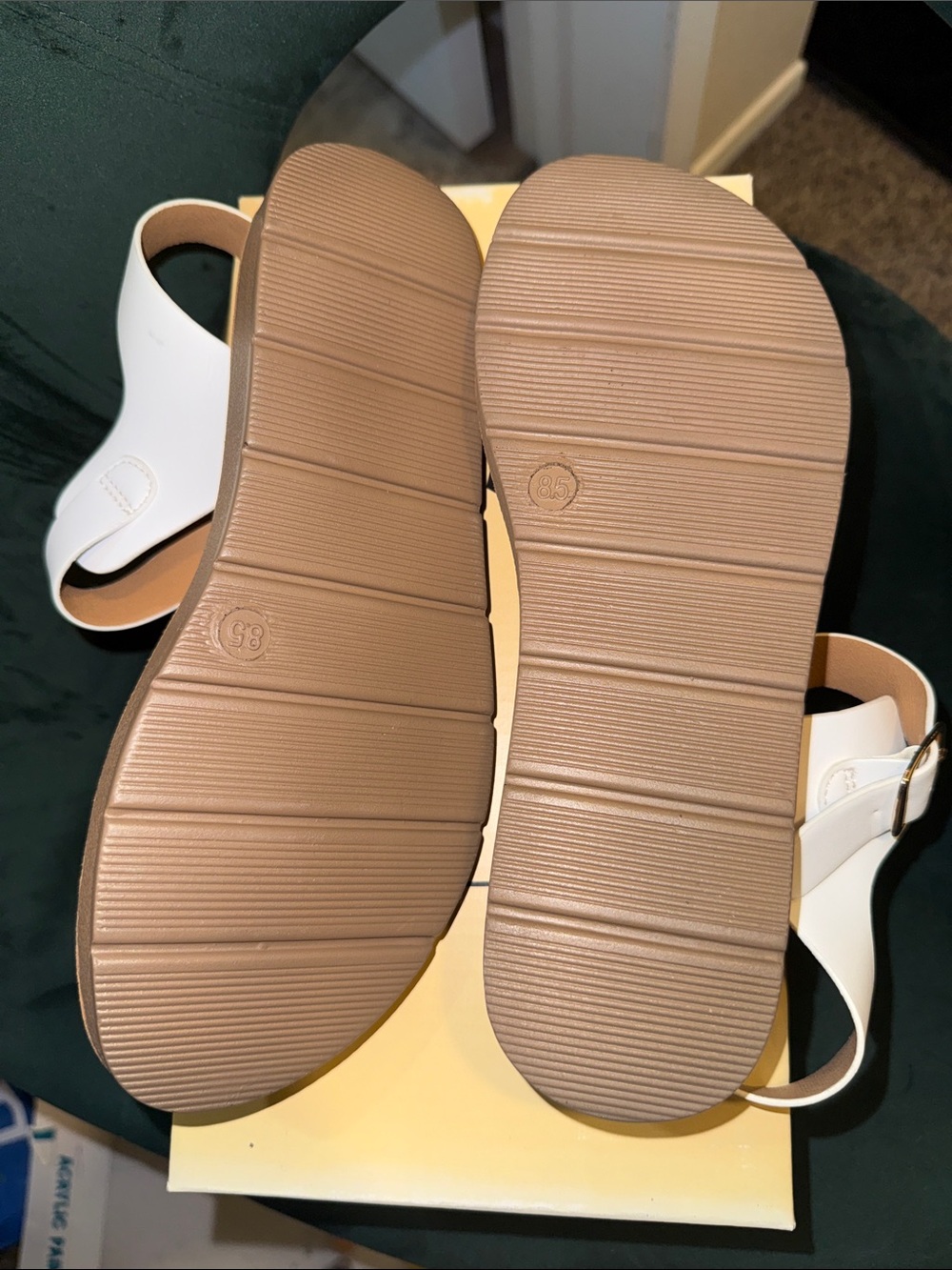 Soda White Slide Sandals with Tan Sole - Picture 4 of 4